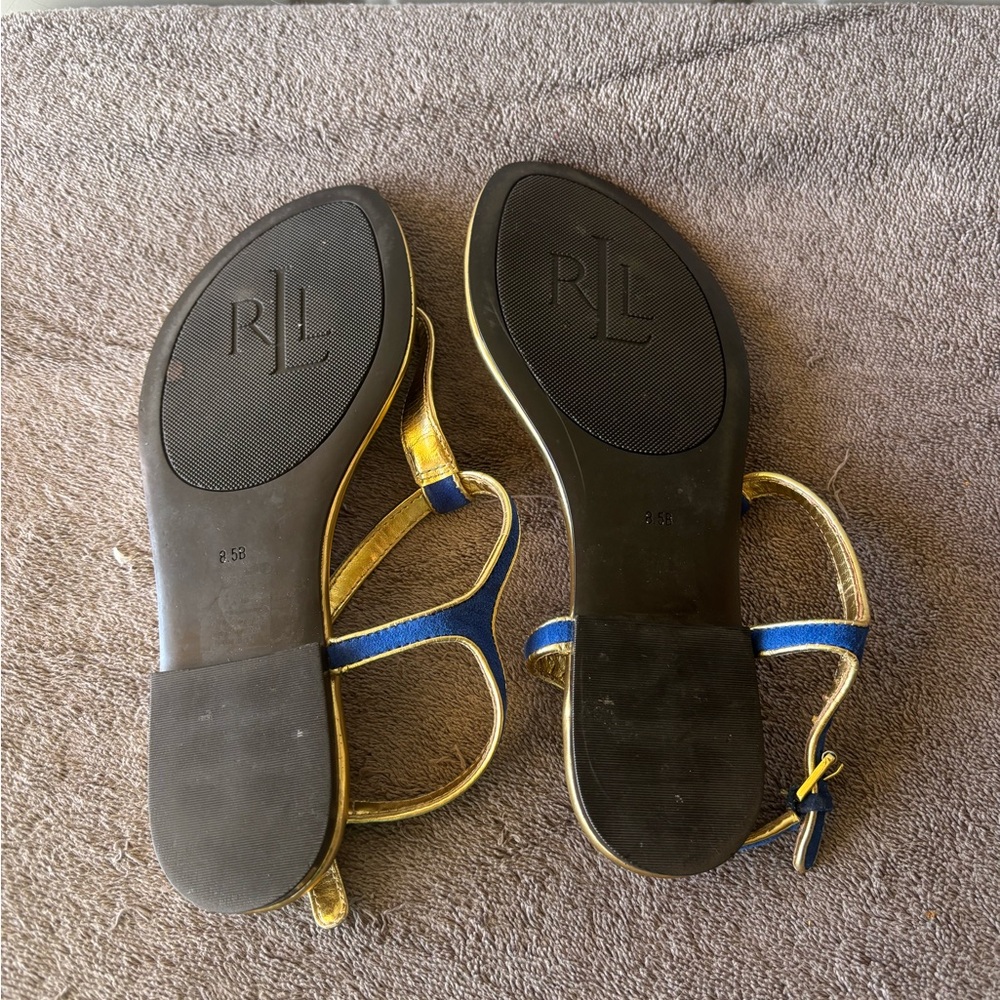 Lauren Ralph Lauren blue velvet/gold sandals size 8.5 B - Picture 5 of 5